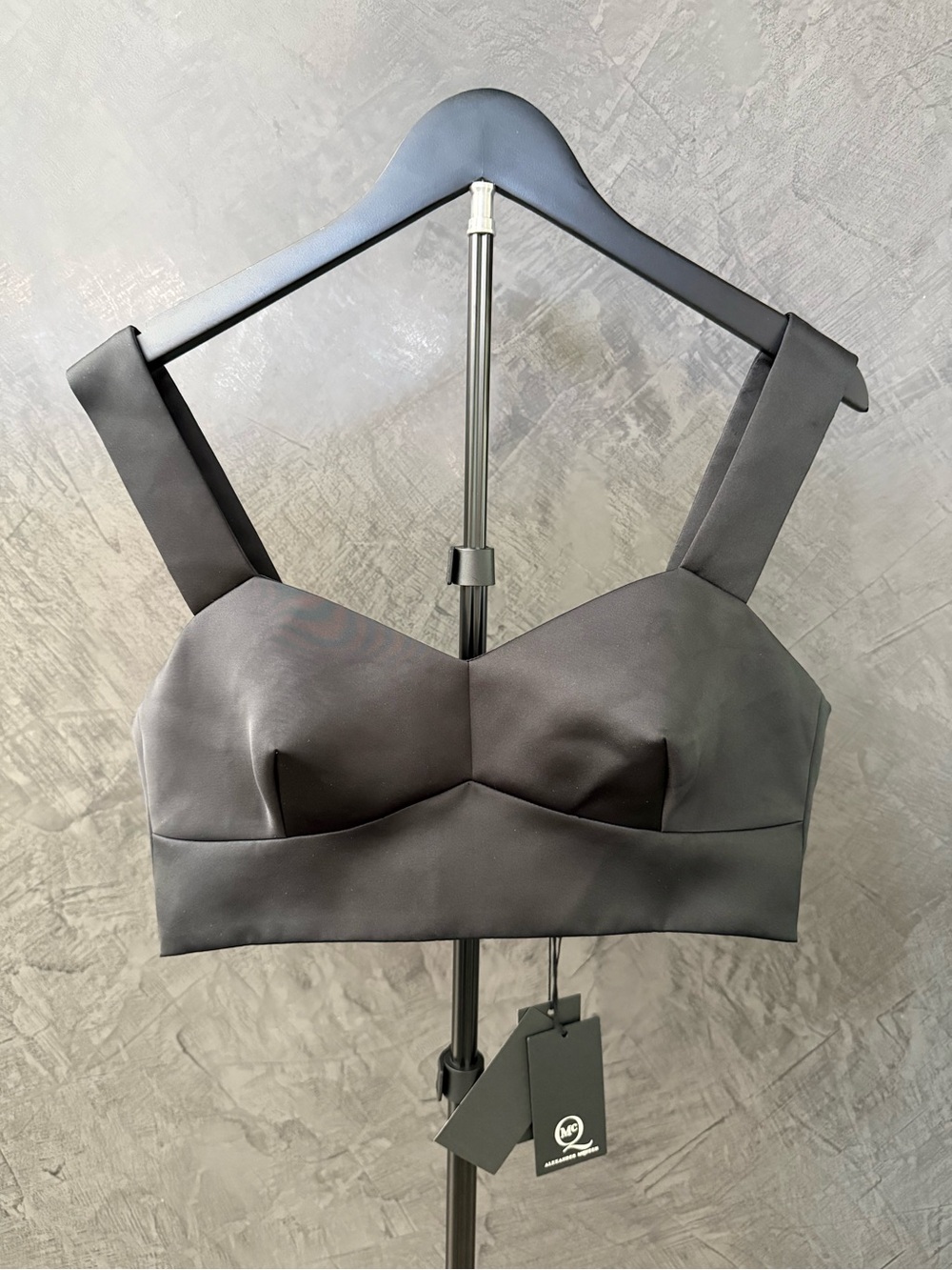 NWT McQ by Alexander McQueen Black Structured Crop Top with Wide Straps